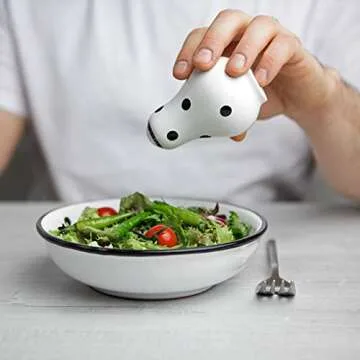 City to Cottage Ceramic Salt and Pepper Shakers Set, Salt Shaker, Salt and Pepper Set, Farmhouse Kitchen Counter Decor for Home Restaurants Wedding, Handcrafted White and Black Polka Dot Spice Shakers