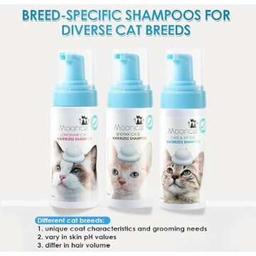Mooncat Waterless Cat Shampoo and Brush Kit - No Rinse Foam Bath for Long Hair Cats - Grooming for S...