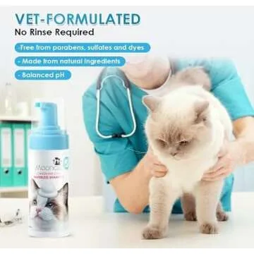 Mooncat Waterless Cat Shampoo and Brush Kit - No Rinse Foam Bath for Long Hair Cats - Grooming for Sensitive Skin, Detangling, Paraben-Free, pH Balanced - Licking Safe (5 oz)