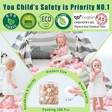 GOGOSO Star Balls 100 Ball Pit Balls - Pink Soft Plastic Balls Phthalate Free BPA Free Play Balls for Ball Pool Birhtday Party Girls Kids with Storage Bag, 2.15inches