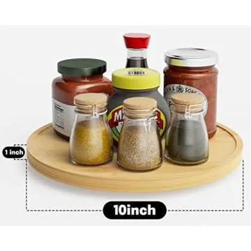 Lazy Susan Organizer Homerays 10 Inch Non-Skid Bamboo Lazy Susan for Kitchen Rotating Spice Rack for Kitchen Cabinet, Wood Turntable for Kitchen Countertop Organizer