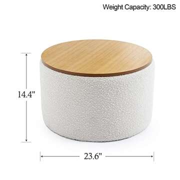 ONEVOG Large Ottoman Round Storage Ottoman with Wooden Lid, Living Room Round End Table No Assembly ...