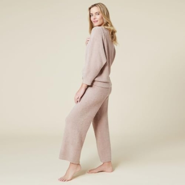 Softies Solid Marshmallow Reverse Seam Crew Neck Lounge Set for Women, 2 Piece Loungewear with Bracelet Sleeves, Made of Cloud Soft Fabric, Coco, Small