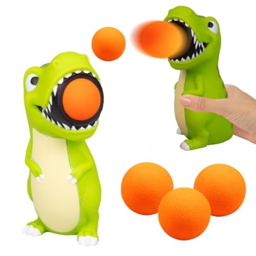 Hog Wild T-Rex Ball Popper Toy - Includes 4 Soft Foam Balls - Squeeze to Pop Air Powered Balls Up to...
