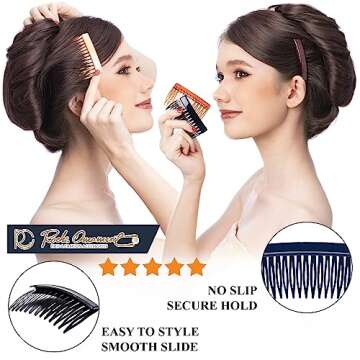 RC ROCHE ORNAMENT 12 Pcs Womens Girls Classic Side Slide Comb Premium Hair Accessory Pin Wide Teeth ...