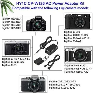 HY1C NP-W126 Dummy Battery CP-W126 DC Coupler AC Power Adapter for Fujifilm X100F X100V XS10 XE3 XT3...