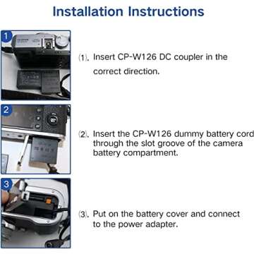 HY1C NP-W126 Dummy Battery CP-W126 DC Coupler AC Power Adapter for Fujifilm X100F X100V XS10 XE3 XT30 XT1 XT2 XT3 XT20 XT100 XT200 XA2 XA5 Fuji 50EXR 35EXR Cameras