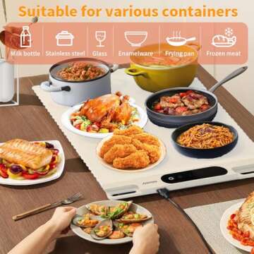 Food Warming Mat,Fast Heating Silicone Electric Warming Tray With 3 Level Temperature and 3 Level Timer, Roll Up Buffet Hot Plates Heat Pads, Portable Foldable Food Warmer For Parties Home white