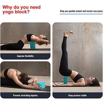Yoga Blocks 9''x6''x3'', 4 Pack High Density Yoga Brick Foam Blocks to Improve Strength, Flexibility and Balance, Light Weight and Non-Slip Surface for Yoga, Pilates and Meditation