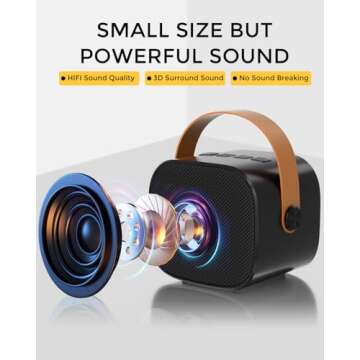 Mini Karaoke Machine, Mini Karaoke Machine with 2 Wireless Microphones, Portable Bluetooth Karaoke Speaker with Voice Changer, Kids Karaoke Machine for Boys and Girls Ages 3-14, Black