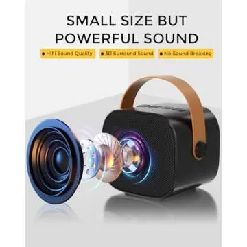 Mini Karaoke Machine, Mini Karaoke Machine with 2 Wireless Microphones, Portable Bluetooth Karaoke Speaker with Voice Changer, Kids Karaoke Machine for Boys and Girls Ages 3-14, Black