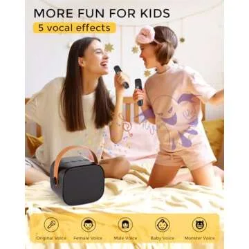 Mini Karaoke Machine, Mini Karaoke Machine with 2 Wireless Microphones, Portable Bluetooth Karaoke Speaker with Voice Changer, Kids Karaoke Machine for Boys and Girls Ages 3-14, Black