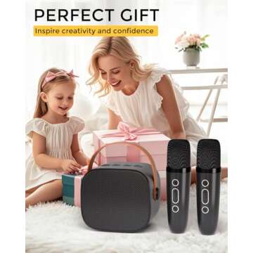 Mini Karaoke Machine, Mini Karaoke Machine with 2 Wireless Microphones, Portable Bluetooth Karaoke Speaker with Voice Changer, Kids Karaoke Machine for Boys and Girls Ages 3-14, Black
