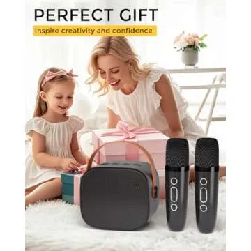 Mini Karaoke Machine, Mini Karaoke Machine with 2 Wireless Microphones, Portable Bluetooth Karaoke Speaker with Voice Changer, Kids Karaoke Machine for Boys and Girls Ages 3-14, Black