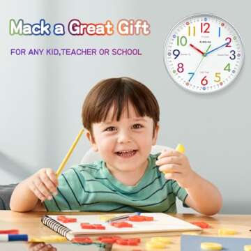 Telling Time Teaching Clock - Learning Clock for Kids - Kids Wall Clocks for Bedrooms - Kids Wall Cl...