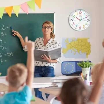 Telling Time Teaching Clock - Learning Clock for Kids - Kids Wall Clocks for Bedrooms - Kids Wall Clock- Silent Analog Kids Clock for Teaching Time ,for School Classrooms Playrooms and Kids Bedrooms