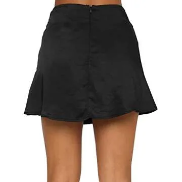 LYANER Women's Casual Satin Silk High Waist Zipper Mini Short Skirt Solid Black Large