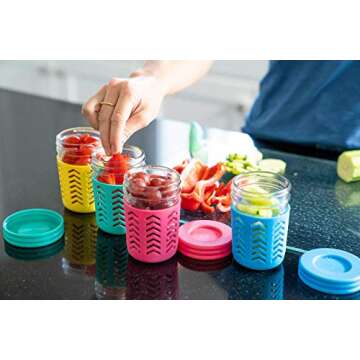 JumpinJars Toddler Cups/Kids Cups 4 Kids Mason Jar Cups with Straw (x8), 8x Lids, 4x Jackets, 2x Straw Cleaners! Spill Proof Cups For Kids – Kids Tumbler with Straw – 8oz Kid Drinking Glass