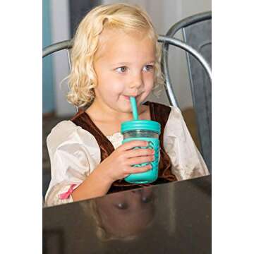 JumpinJars Toddler Cups/Kids Cups 4 Kids Mason Jar Cups with Straw (x8), 8x Lids, 4x Jackets, 2x Straw Cleaners! Spill Proof Cups For Kids – Kids Tumbler with Straw – 8oz Kid Drinking Glass