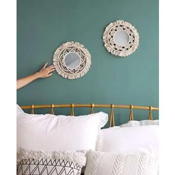Mkono Macrame Wall Mirror Set for Chic Bohemian Decor