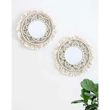 Mkono Macrame Wall Mirror Set for Chic Bohemian Decor