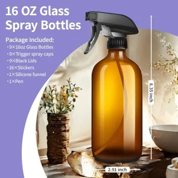 Sietpoek 9 Pack Amber Glass Spray Bottles for DIY