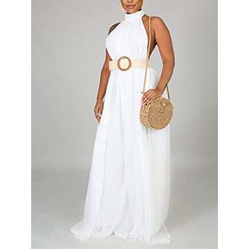 Ekaliy Women's Sexy Summer Jumpsuit Halter Neck Sleeveless Chiffon Wide Leg Long Pant Jumpsuit Rompe...