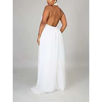 Ekaliy Women's Sexy Summer Jumpsuit Halter Neck Sleeveless Chiffon Wide Leg Long Pant Jumpsuit Romper One Piece Party Outfit White Small