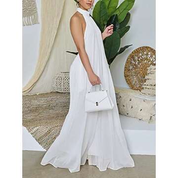 Ekaliy Women's Sexy Summer Jumpsuit Halter Neck Sleeveless Chiffon Wide Leg Long Pant Jumpsuit Romper One Piece Party Outfit White Small