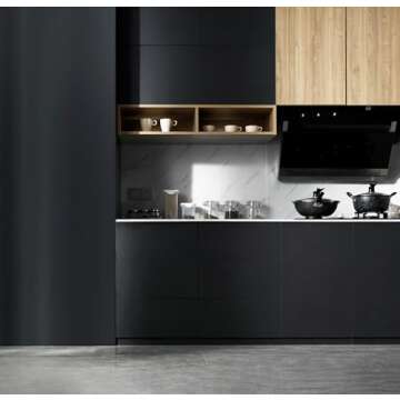 118"x17.7" Black Peel and Stick Wallpaper Black Contact Paper Decorative Self Adhesive Wallpaper Waterproof Removable Wallpaper Contact Paper for Wall Covering Countertop Vinyl Roll