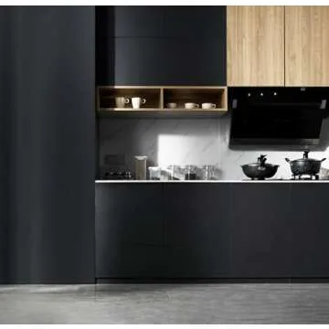 118"x17.7" Black Peel and Stick Wallpaper Black Contact Paper Decorative Self Adhesive Wallpaper Waterproof Removable Wallpaper Contact Paper for Wall Covering Countertop Vinyl Roll