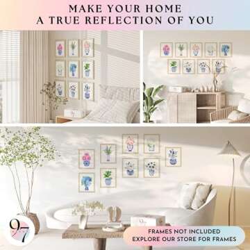 97 Decor Chinoiserie Decor - Chinoiserie Wall Art Prints, Blue White Porcelain Vase, Chinese Blue and White Ginger Jar, Chinoiserie Artwork Flower Picture for Home Bedroom Decorations (8x10 UNFRAMED)