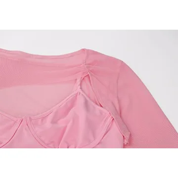 Meladyan Women's Sexy Long Sleeve Mesh Crop Top