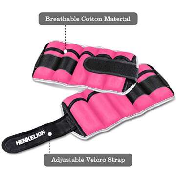 Henkelion Adjustable Wrist/Ankle Weights 1 Pair 6 Lbs For Women Men Kids, Strength Training Set For Gym, Fitness Workout, Running, Lifting Exercise Leg - each 3 Lbs Pink