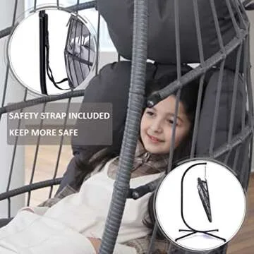 NICESOUL Egg Chair Outdoor Indoor, Cozy Patio Wicker Swing Hanging Chair with Stand, All Weather Hammock Egg Shaped Chairs with Cushions, 350lbs Pounds Sturdy Porch Swing for Backyard with Cover