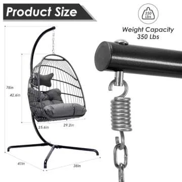NICESOUL Egg Chair Outdoor Indoor, Cozy Patio Wicker Swing Hanging Chair with Stand, All Weather Hammock Egg Shaped Chairs with Cushions, 350lbs Pounds Sturdy Porch Swing for Backyard with Cover