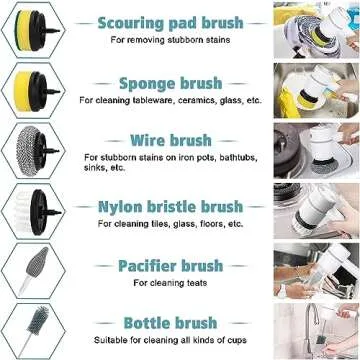 Blarie Power Spin Scrubber, Spin Brush for Cleaning Set, Electric Dishgun, Dish Blaster Cordless, 6 Heads, Rechargeable, 3 Rotating Speeds, Portable, Kitchen, Shower, Floor, Bathroom Turboscrub