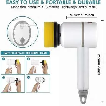 Blarie Power Spin Scrubber, Spin Brush for Cleaning Set, Electric Dishgun, Dish Blaster Cordless, 6 Heads, Rechargeable, 3 Rotating Speeds, Portable, Kitchen, Shower, Floor, Bathroom Turboscrub