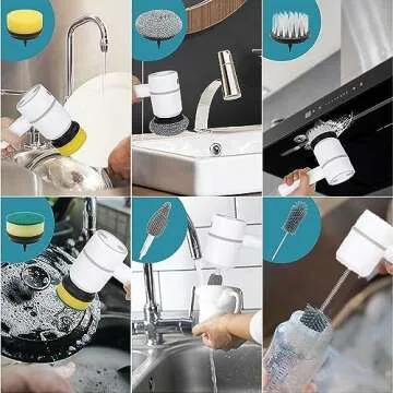Blarie Power Spin Scrubber, Spin Brush for Cleaning Set, Electric Dishgun, Dish Blaster Cordless, 6 Heads, Rechargeable, 3 Rotating Speeds, Portable, Kitchen, Shower, Floor, Bathroom Turboscrub
