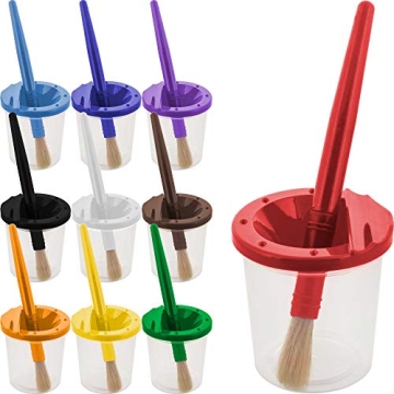U.S. Art Supply 10 Piece Children's No Spill Paint Cups & Brush Set