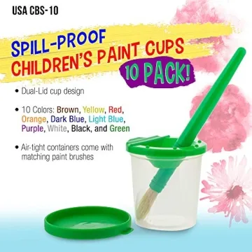 Children's No Spill Paint Cups & Brush Set for Easy Creativity