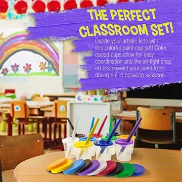 Children's No Spill Paint Cups & Brush Set for Easy Creativity