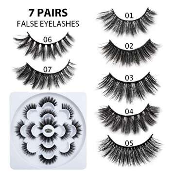DYSILK Fluffy Lahses Fake Eyelashes - False Eyelashes Natural 7 Pairs 6D Lashes 7 Styles Faux Mink E...