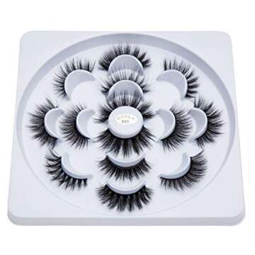 DYSILK Fluffy Lahses Fake Eyelashes - False Eyelashes Natural 7 Pairs 6D Lashes 7 Styles Faux Mink Eyelashes Wispy Lashes Natural Look False Eyelashes Long Lashes Pack Mink Lashes Eye Lashes |005