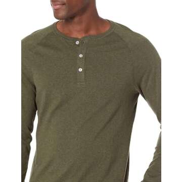 Amazon Essentials Men's Slim-Fit Long-Sleeve Henley Shirt, Olive Heather, X-Small