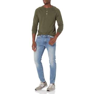 Amazon Essentials Men's Slim-Fit Long-Sleeve Henley Shirt, Olive Heather, X-Small