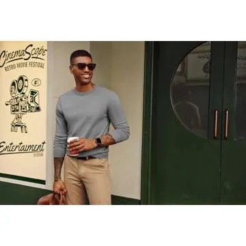 PJ PAUL JONES Mens Sweater Round Neck Knitwear Knit Sweater Fall Basic Long Sleeve Shirts for Men Fashion Pullover Tops Grey S