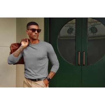 PJ PAUL JONES Mens Sweater Round Neck Knitwear Knit Sweater Fall Basic Long Sleeve Shirts for Men Fashion Pullover Tops Grey S