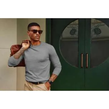 PJ PAUL JONES Mens Sweater Round Neck Knitwear Knit Sweater Fall Basic Long Sleeve Shirts for Men Fashion Pullover Tops Grey S