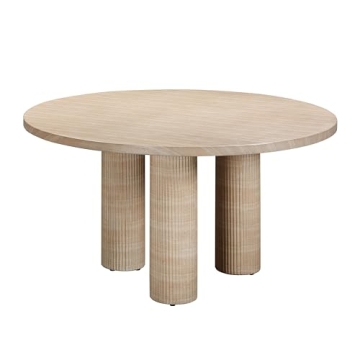Patti Textured Faux Travertine Indoor/Outdoor Round Dining Table for Chic Gatherings